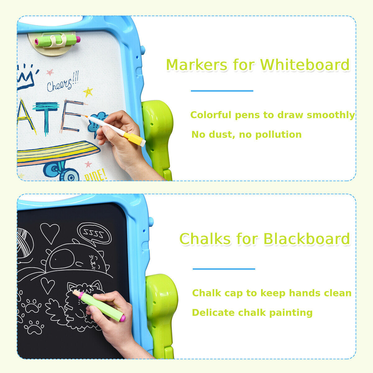 Kids Double Sided Boards Easel Magnetic Painting Art-Blue