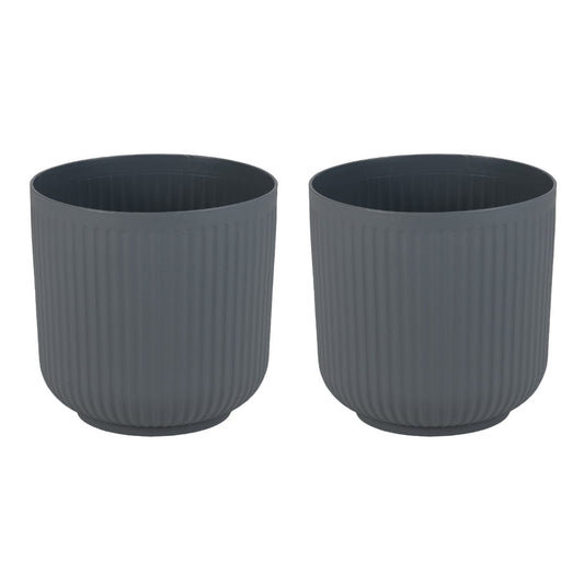 Round Plastic Planters Set of 2 with Optional Drainage System-Grey