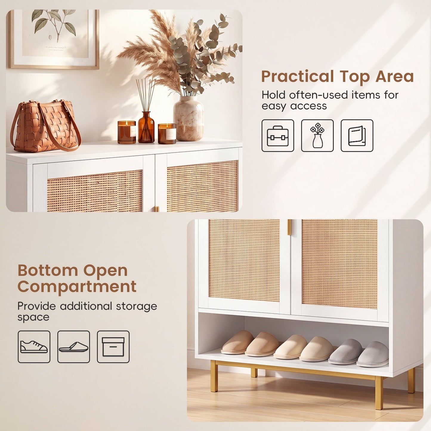 108CM Tall Shoe Cabinet 6-Tier with 2 Doors and Adjustable Shelves-White