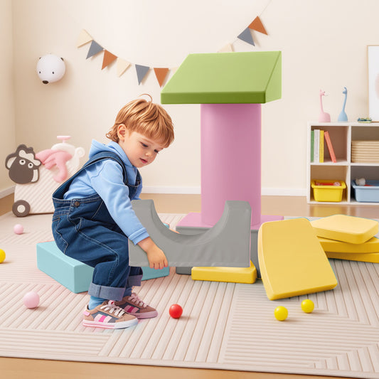 10 Pieces Foam Climbing Blocks Set with PU Leather Surface for 1-3 Years Old-Multicolor