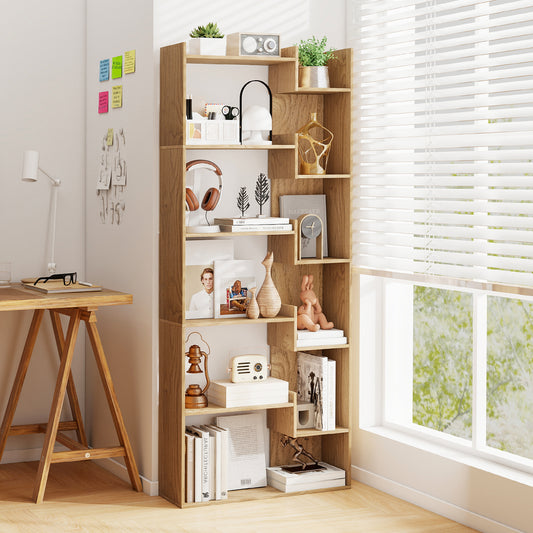 11-Shelf Wooden Bookshelf with 2 Anti-Tipping Kits-Natural