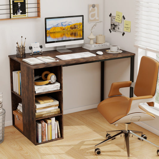 115 CM Computer Desk with 5 Storage Compartments-Brown