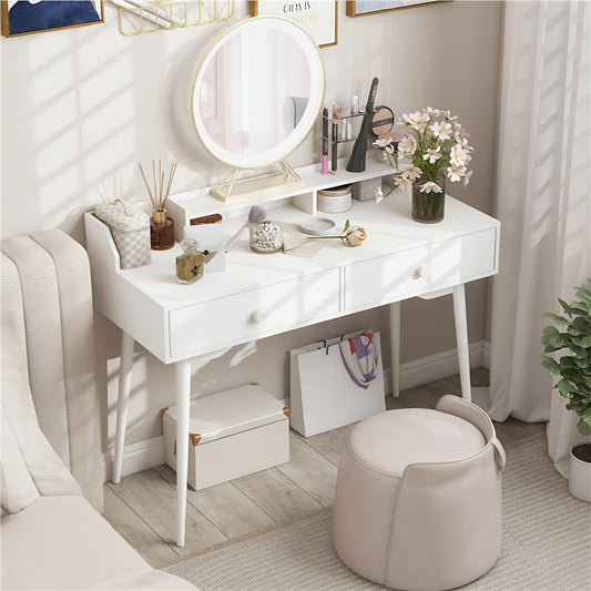 120 CM Writing Desk with Hutch and Drawers for Bedroom-White