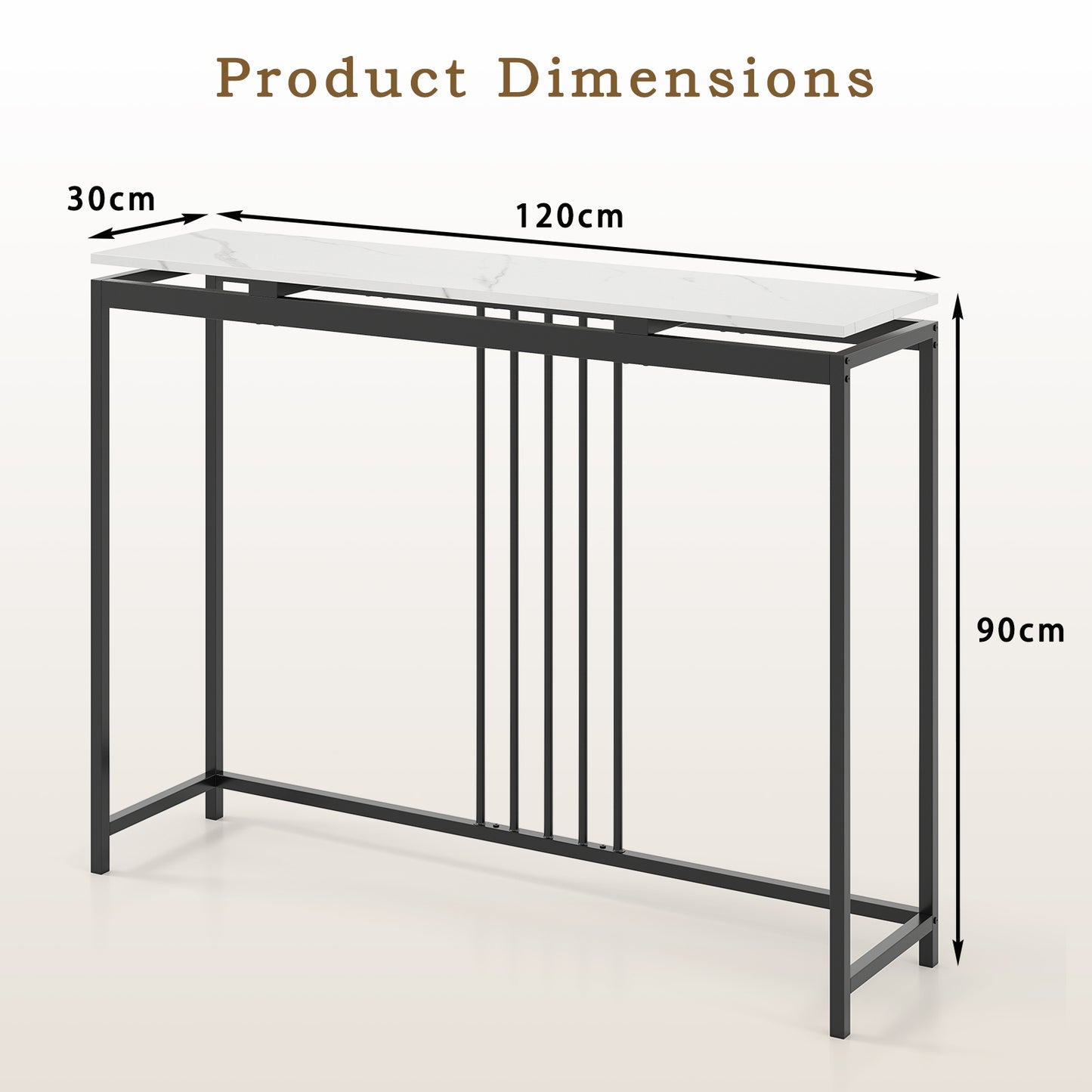 120cm Console Table Narrow Entryway Table with Faux Marble Tabletop-White