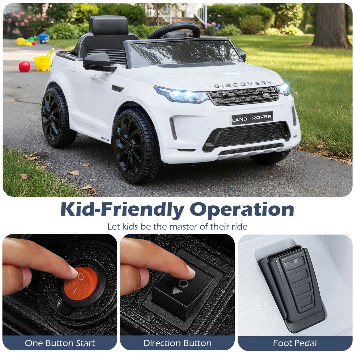 12V Ride on Car with Remote Control and Music Licensed Land Rover-White