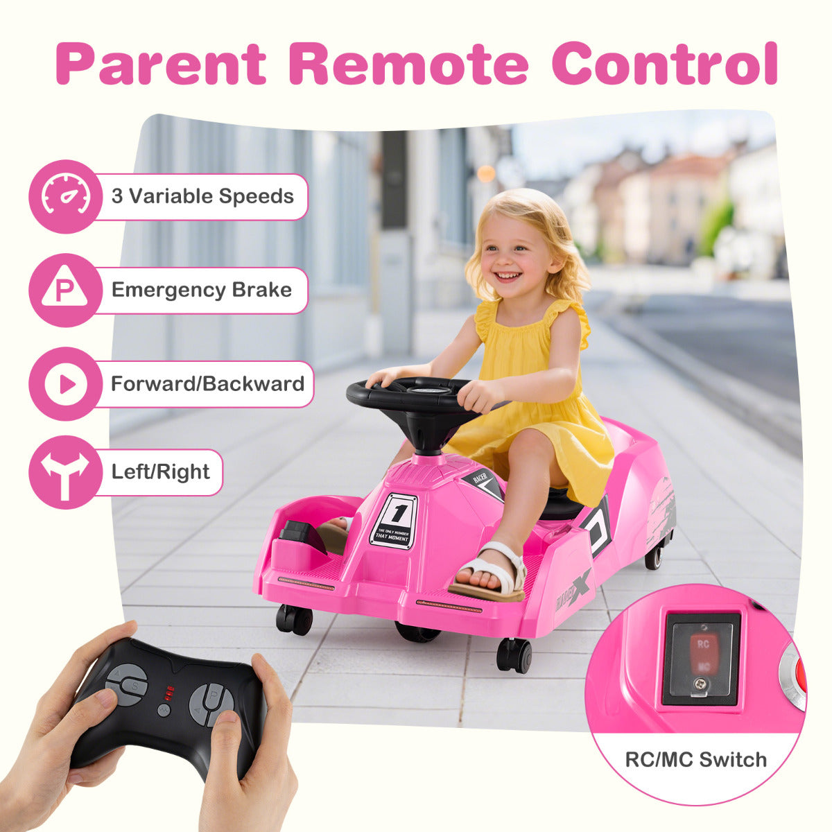 12V Electric Cleaning Go Kart Ride on Race Car with Detachable Mop-Pink