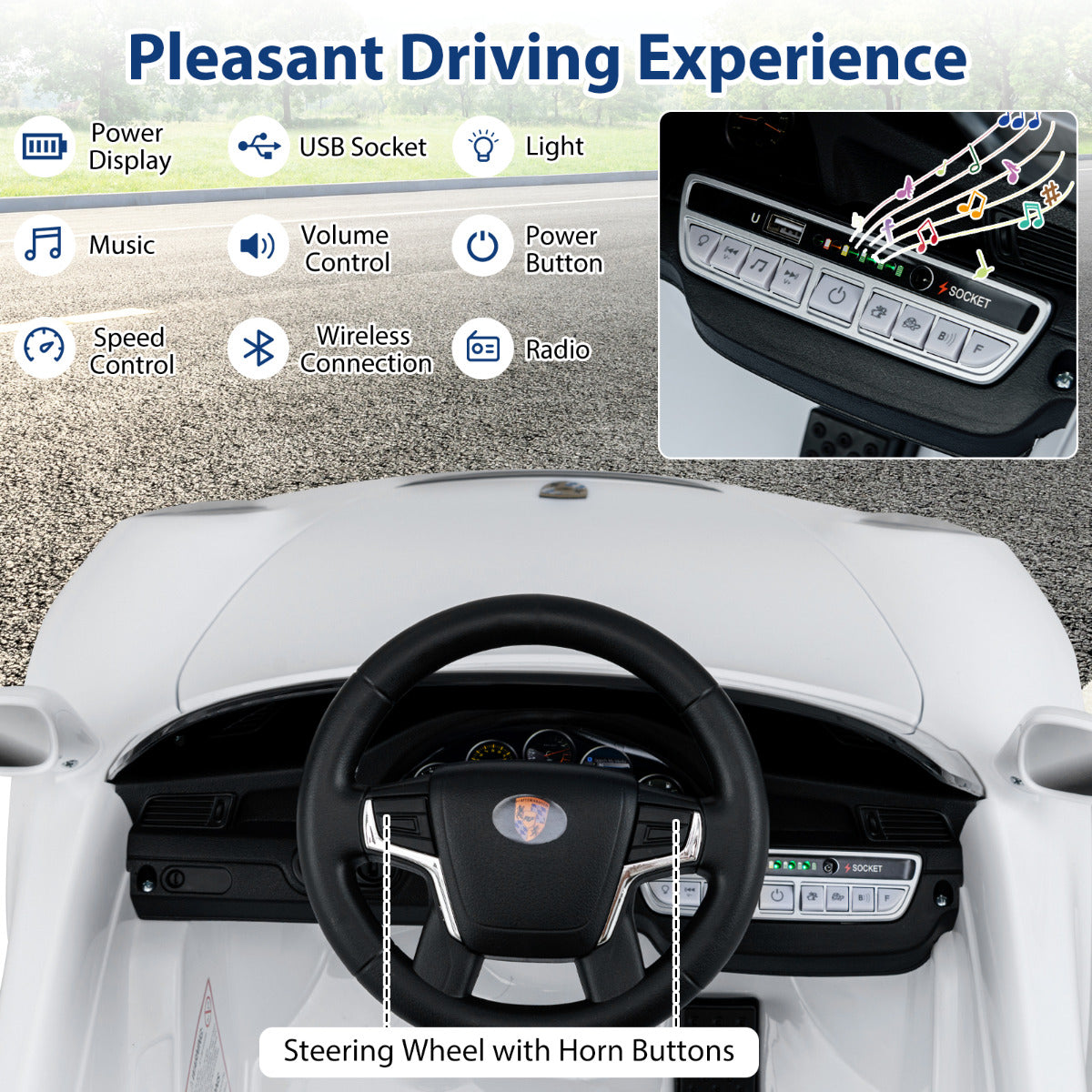 Licensed Porsche Electric Vehicle 12V Kids Ride on Car with Remote Control-White