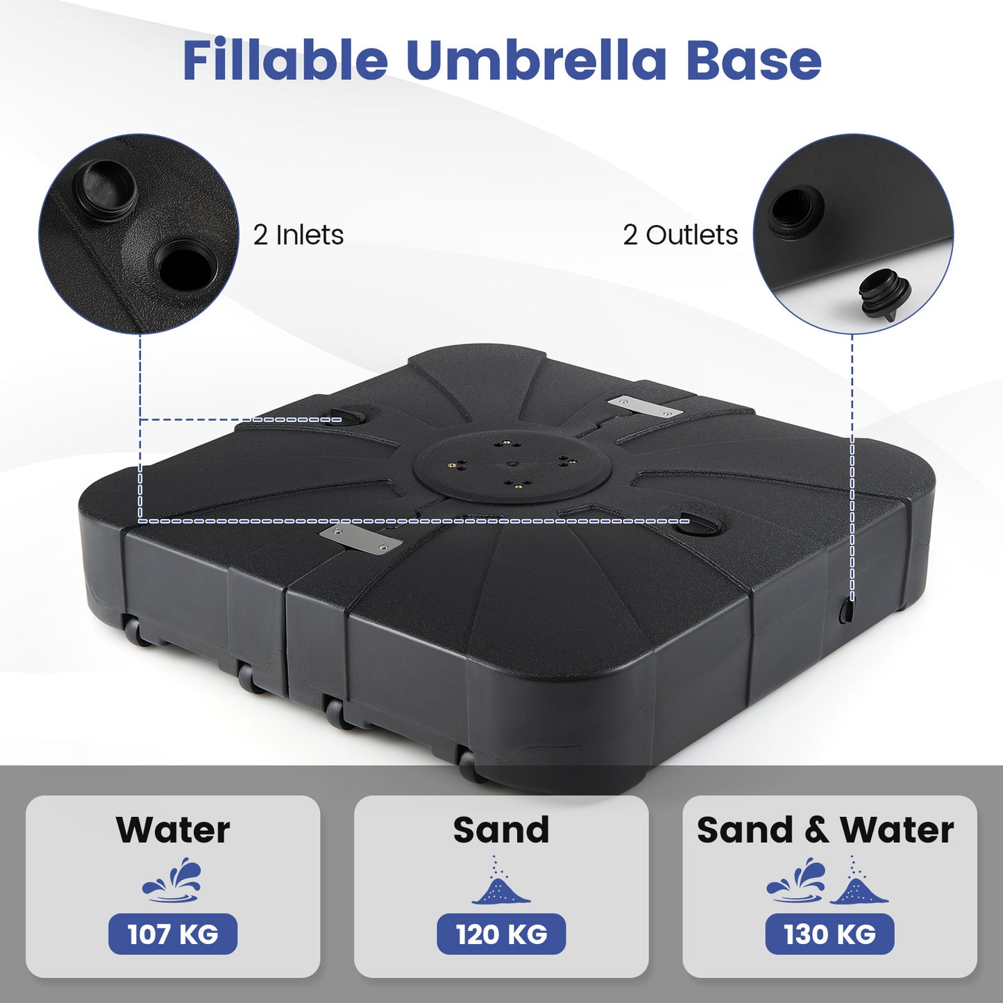 130 kg/170 kg Outdoor Cantilever Umbrella Base with Wheels Heavy-Duty Offset Patio Umbrella Stand-S