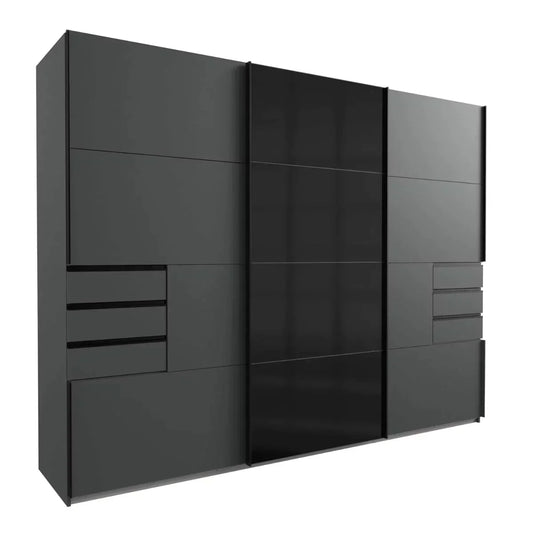 Sliding Wardrobe AMBER 3 Door Mirrored Wardrobe Black 270cm