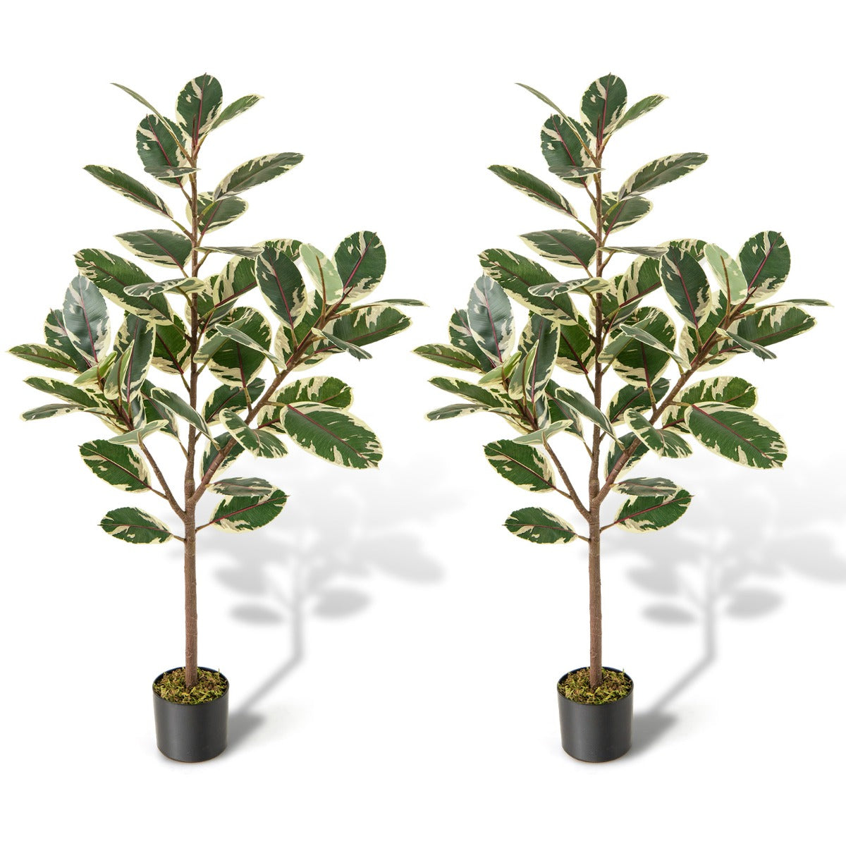 2 Pack 130cm Tall Artificial Bird of Paradise Plant with 46 Multi-colored PEVA Leaves-Green