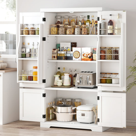 139 cm Pantry Cabinet with 4 Doors and 6 Door Shelves-White