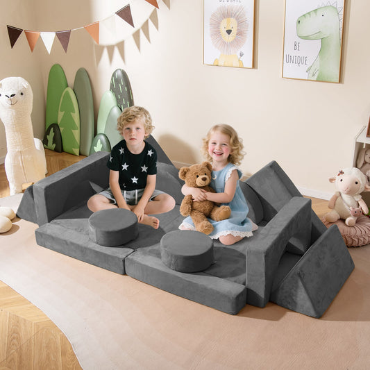 14 PCS Modular Kids Play Couch Child Sectional Sofa Building Blocks Playset-Grey