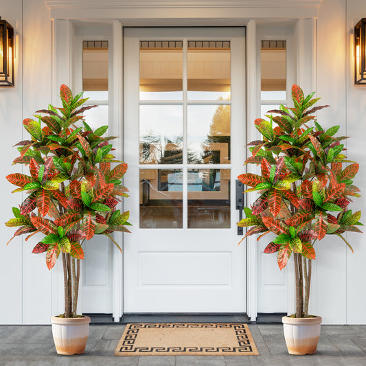 150cm Artificial Croton Plant with Multi-colored PEVA Leaves and Solid Wood Trunk