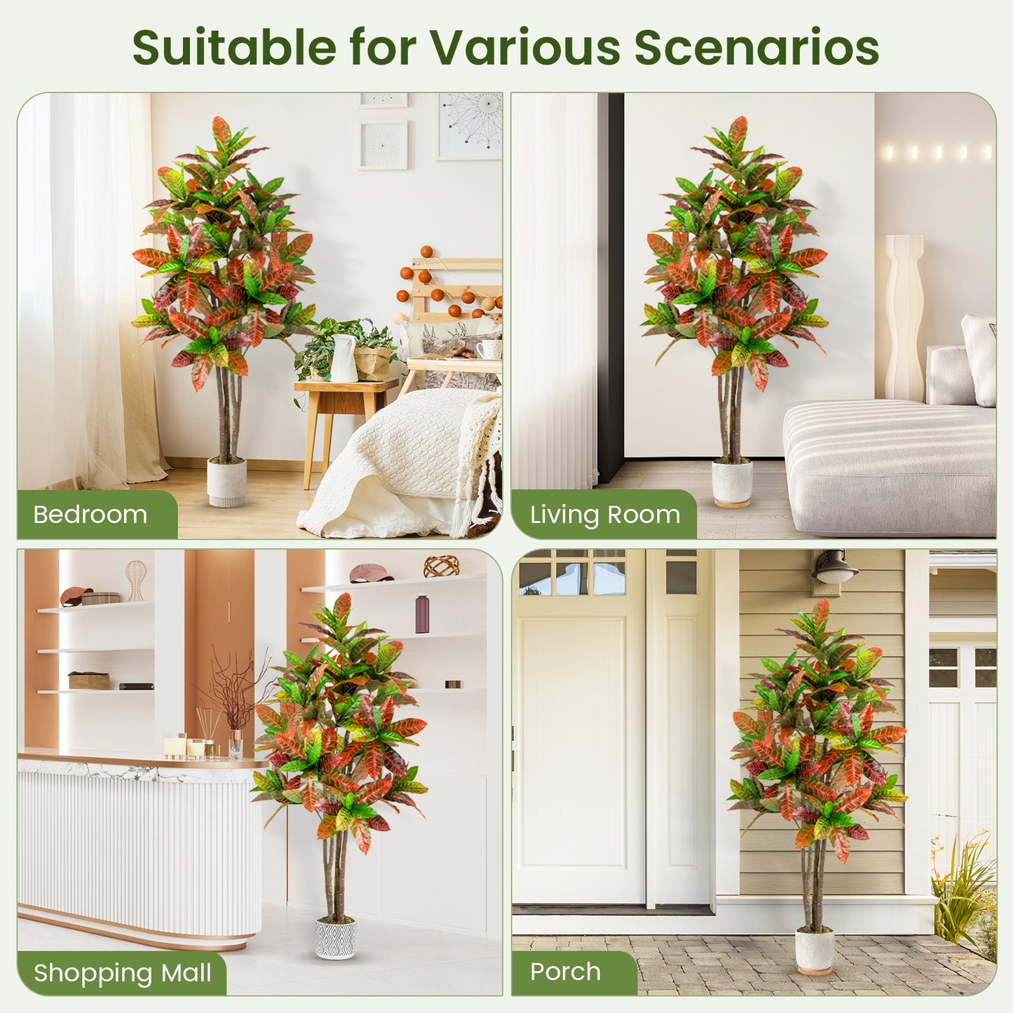 150cm Artificial Croton Plant with Multi-colored PEVA Leaves and Solid Wood Trunk