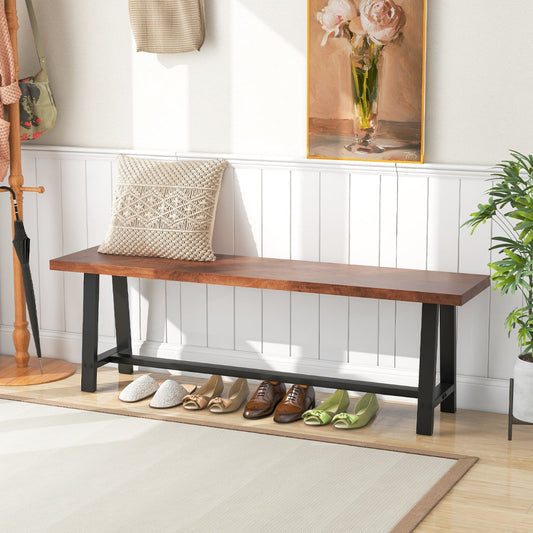 153CM Entryway Shoe Bench 3 Person with Metal Frame-Walnut