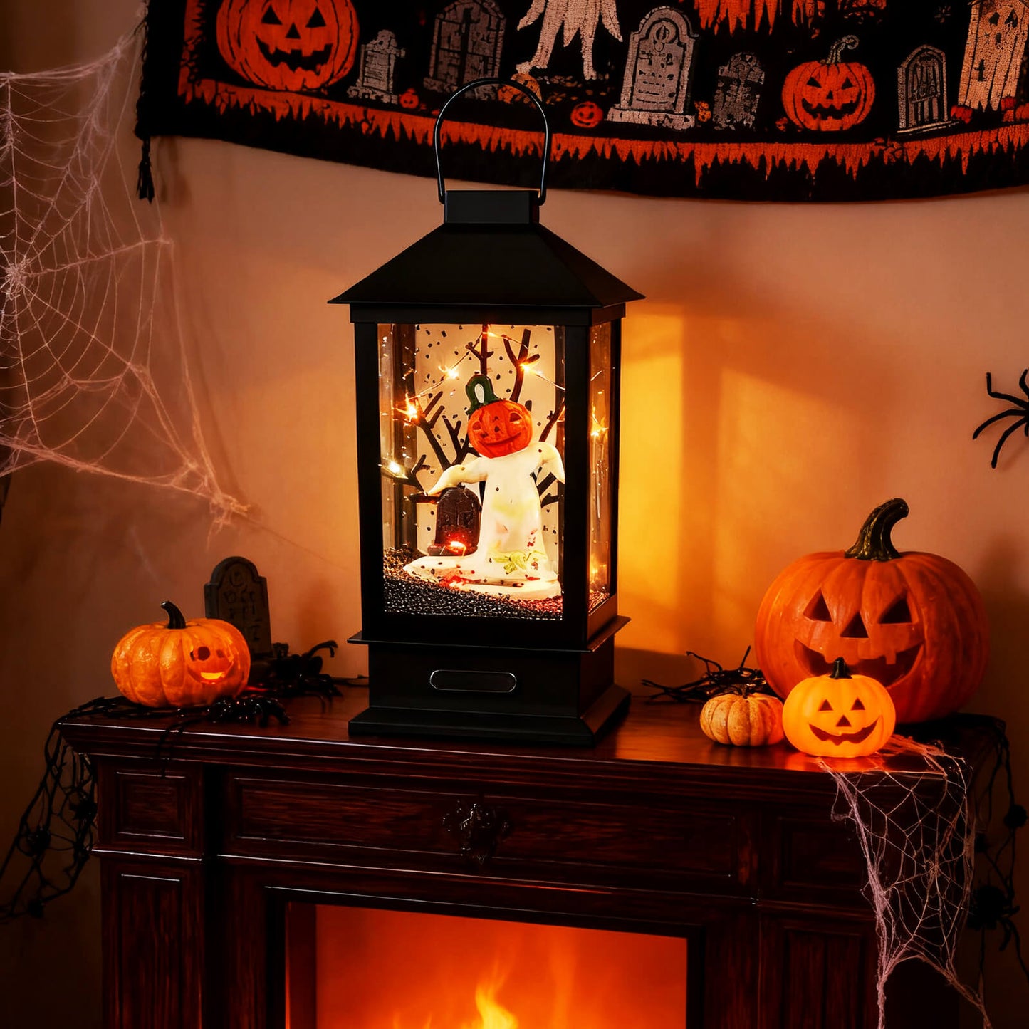 155 cm Halloween Lamp Post Sound-Activated with Black Snowy Effects-Black