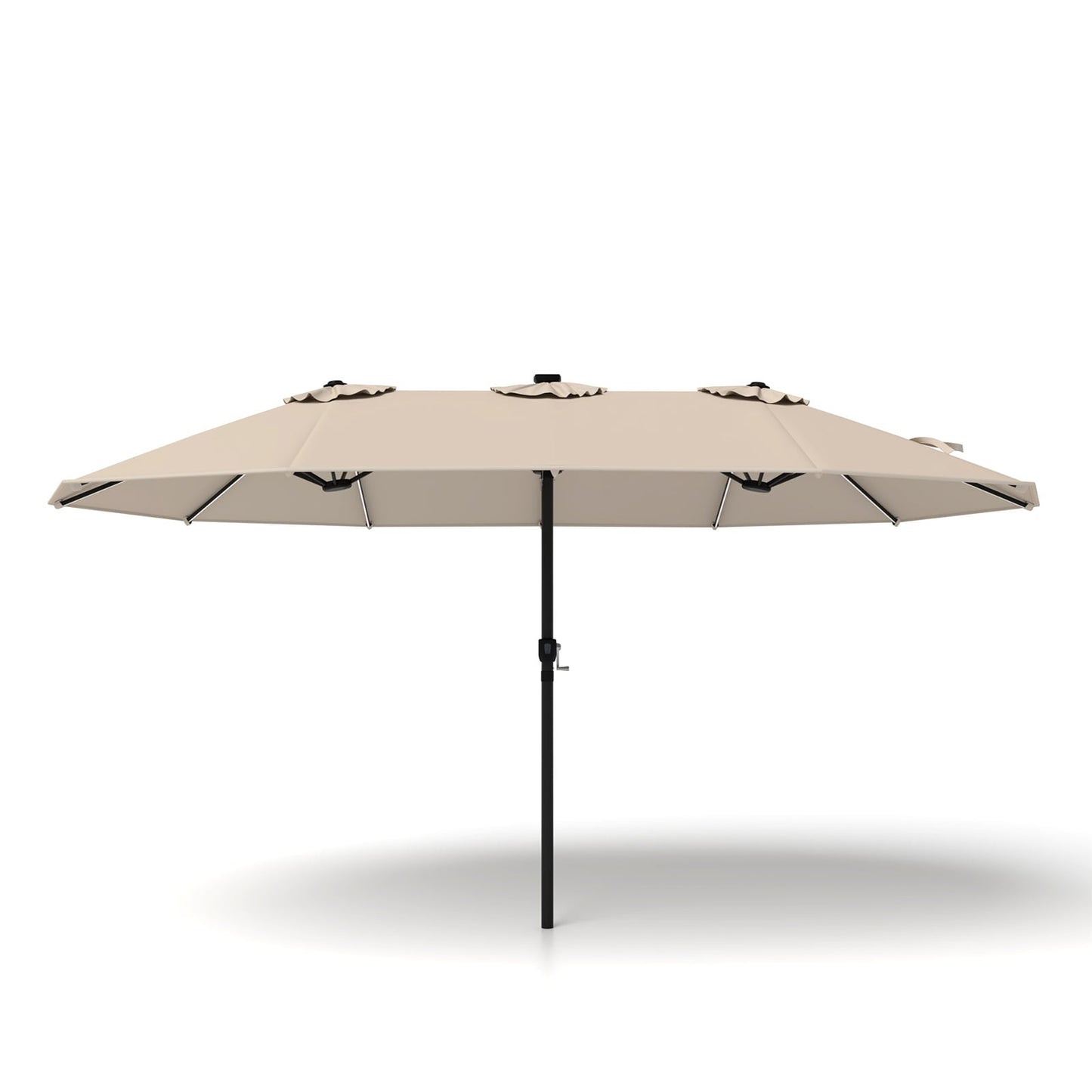 15ft Double-Sided Patio Umbrella with 144 Solar LED Lights Crank Handle No Base-Beige