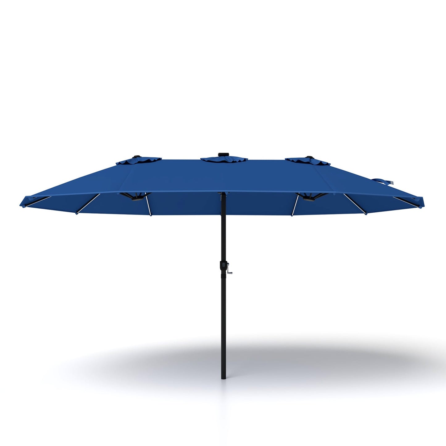 15ft Double-Sided Patio Umbrella with 144 Solar LED Lights Crank Handle No Base-Blue