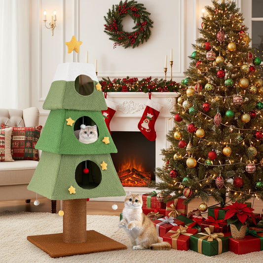 160cm Cute Cat Tower with 3 Condos and Sisal Scratching Post-Green & White