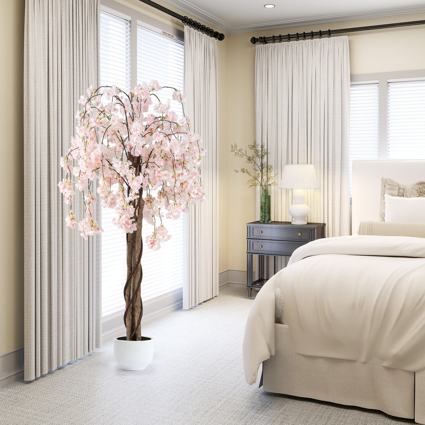 163CM Tall Artificial Cherry Blossom Tree with Flowers Set of 2-White