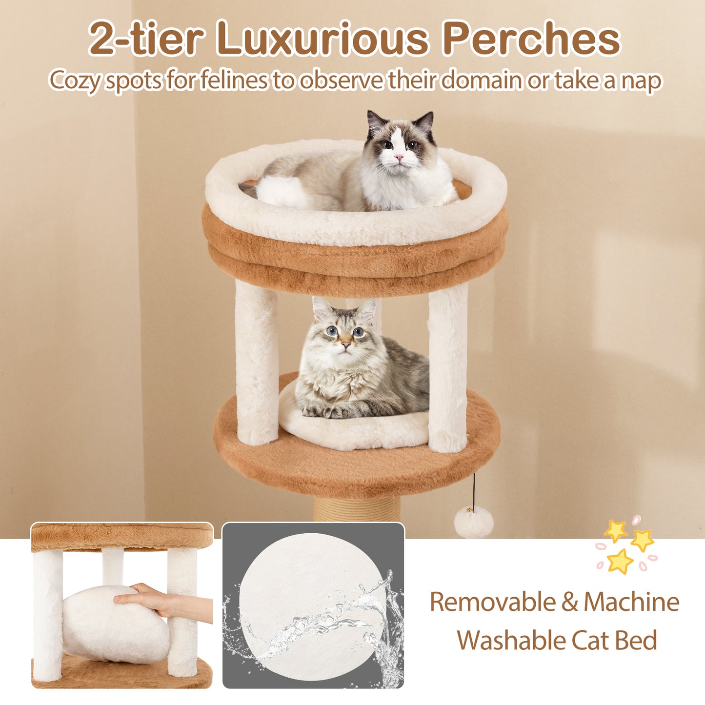 166 cm Tall Cat Tree with Self-groomer and Removable Cat Bed-Coffee