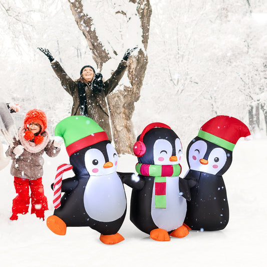 170 cm LED Lighted Xmas Inflatable Penguin Family Hand in Hand