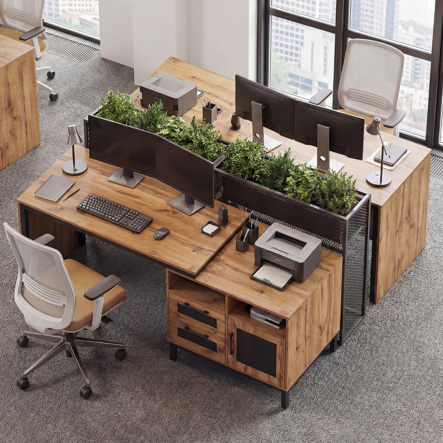 180 cm Wooden Executive Desk with Open Compartments-Natural