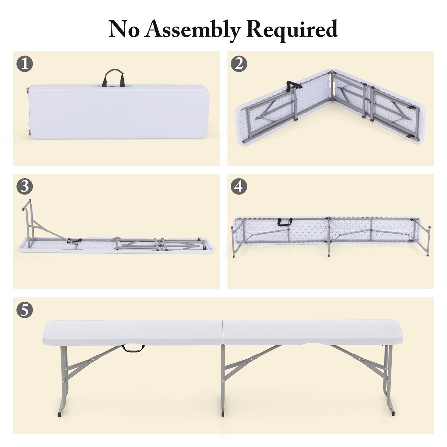 182 cm Portable Folding Plastic Bench Seat with Carry Handle-White