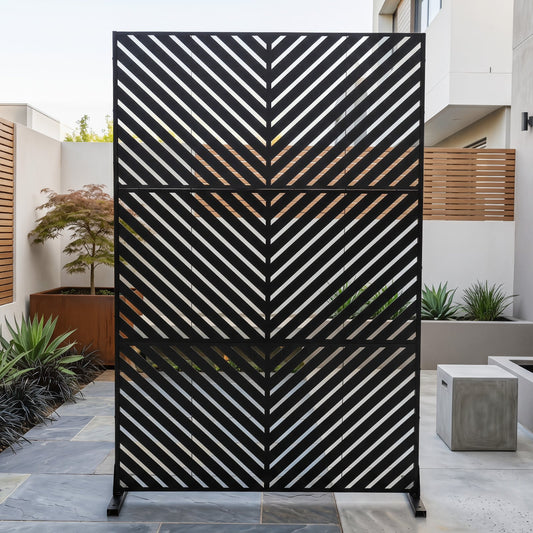 183 CM Freestanding Metal Outdoor Privacy Screen for Patio Garden-Black
