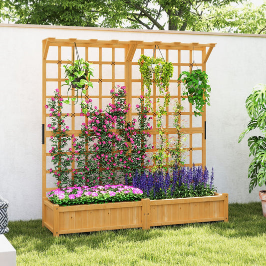 183 cm Tall Large Raised Garden Bed with Lattice Trellis Hanging Roof-Natural