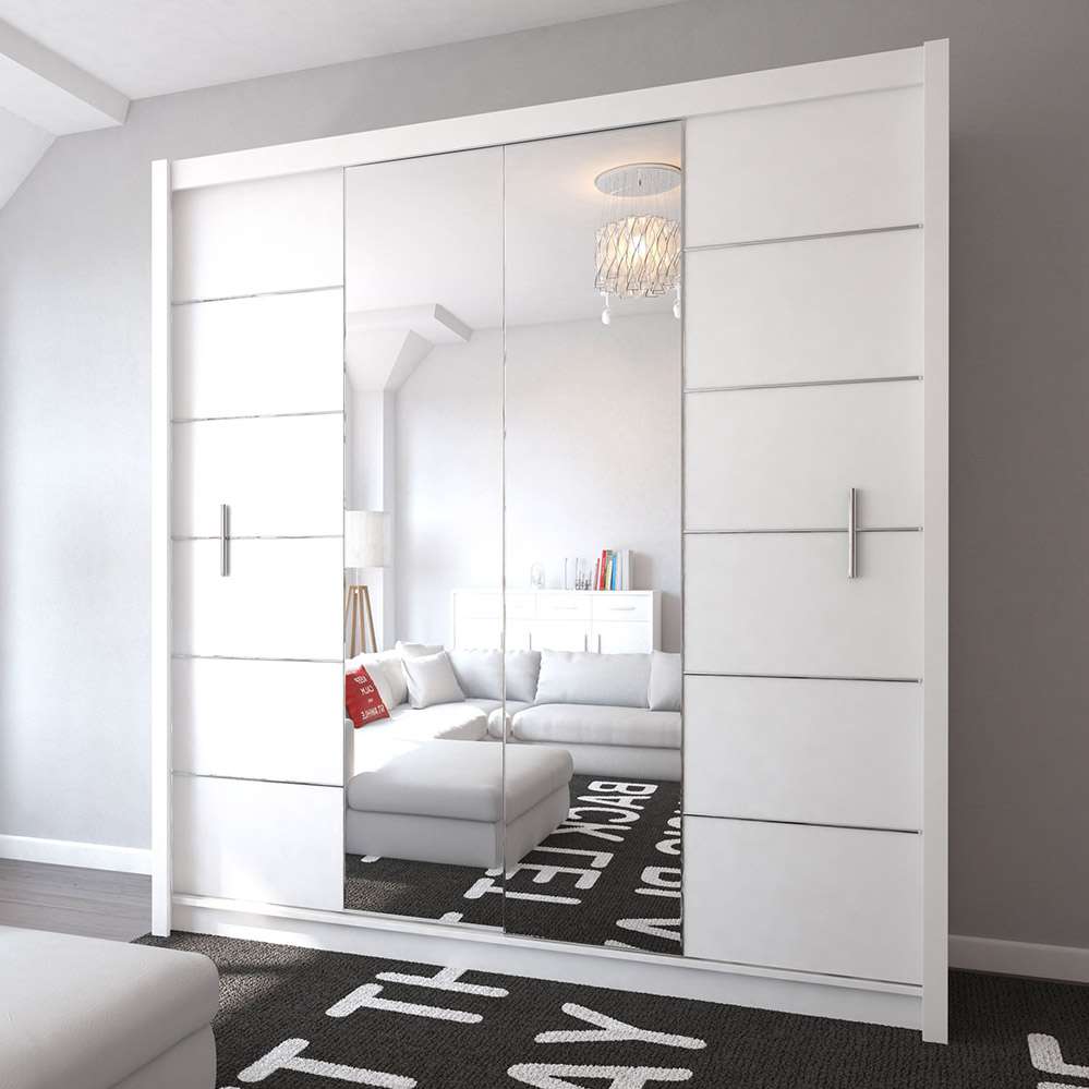 Elegant 2 Door Sliding Mirror Wardrobe Artisan Oak, Black, White, Grey, 203cm