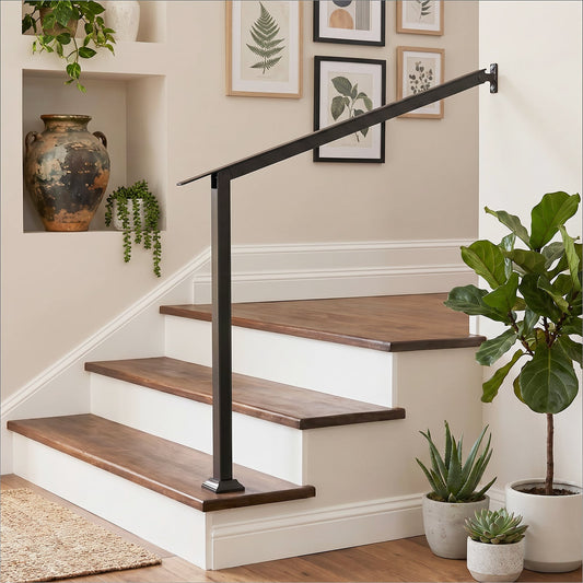 2 Step Stair Railing Kit with Angle-Adjustable Armrest and Galvanized Steel Frame for Porch
