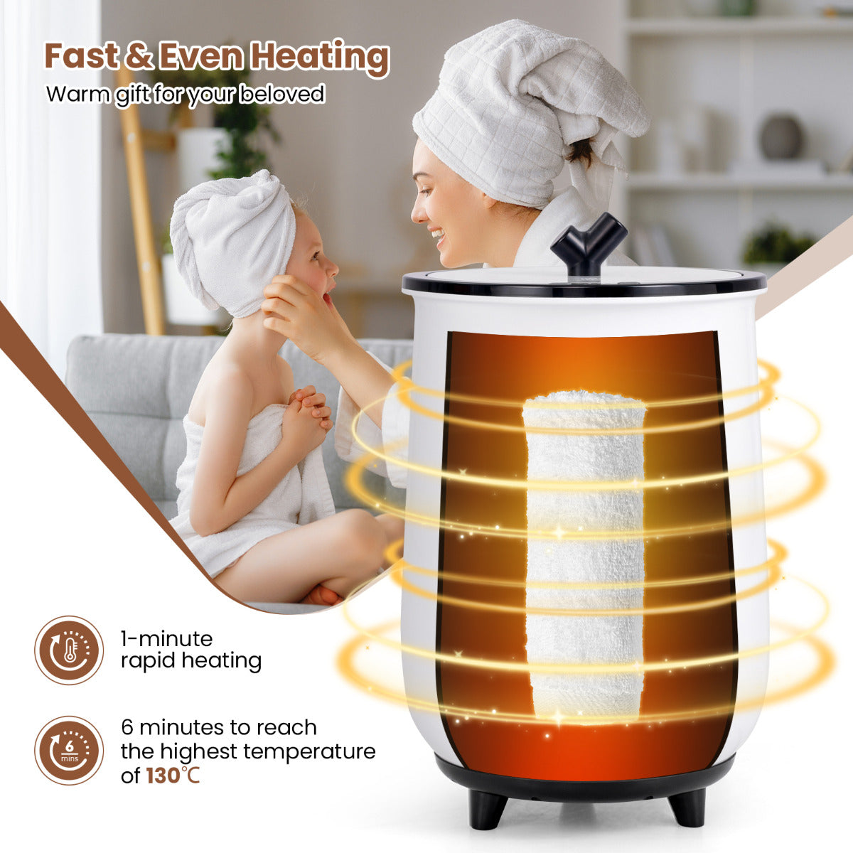 20L Large Luxury Bucket-Style Towel Warmer with Fragrant Disc Holder-Black