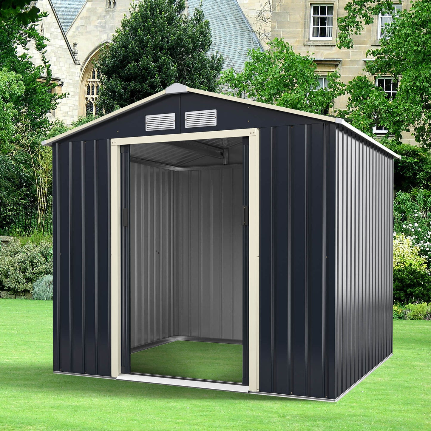 213cm x 191cm Outdoor Storage Shed Large Storage House with Sliding Door