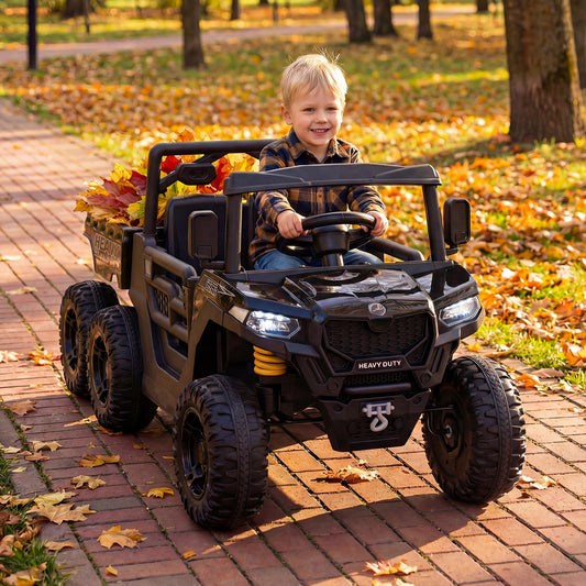 24V Ride on Dump Truck with Electric Dump Bed 4WD with Remote and Music-Black