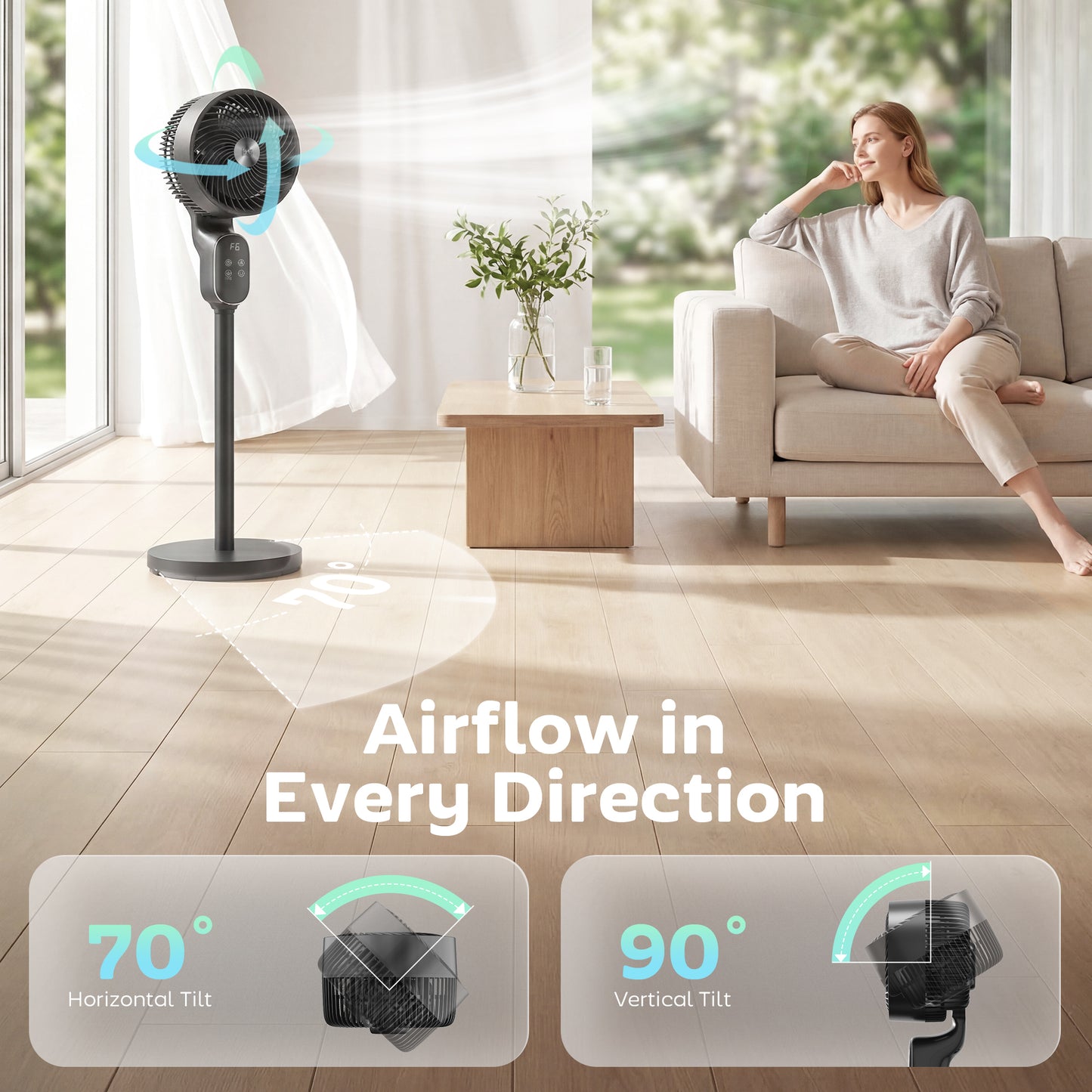 HOMCOM 20 dB Silent Standing Fan for Bedroom, 39" Pedestal Fan with Remote, 90° Oscillating, 8 Speeds, Adjustable Height, Black