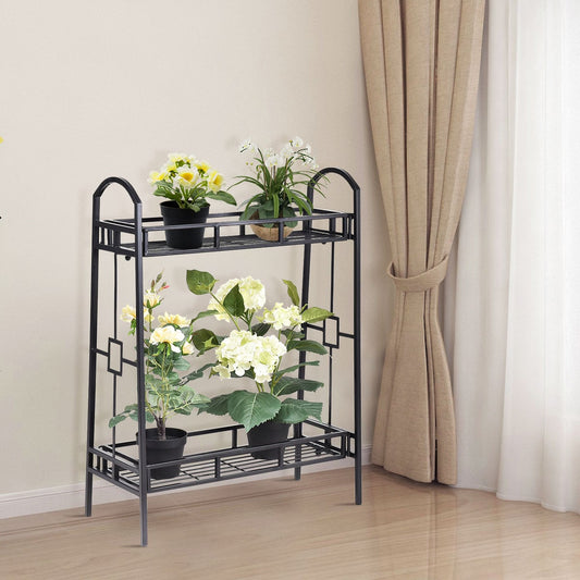 2 Tier Metal Plant Stand Indoor Outdoor Flower Pots Display Rack Shelf