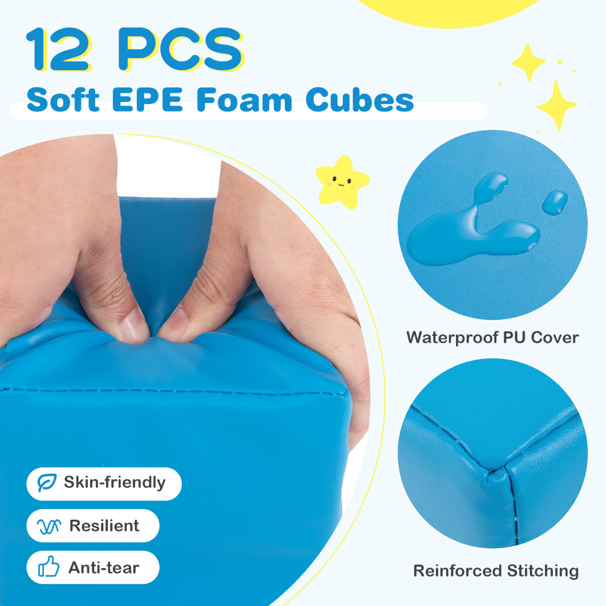 12 PCS Foam Building Blocks 5.5" x 5.5" Colorful Climbing Foam Soft Cubes for Kids-Multicolor