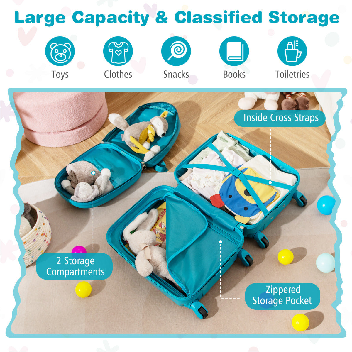 2 Pieces Kid Luggage Set with 4 Spinner Wheels and Telescopic Handle-Blue