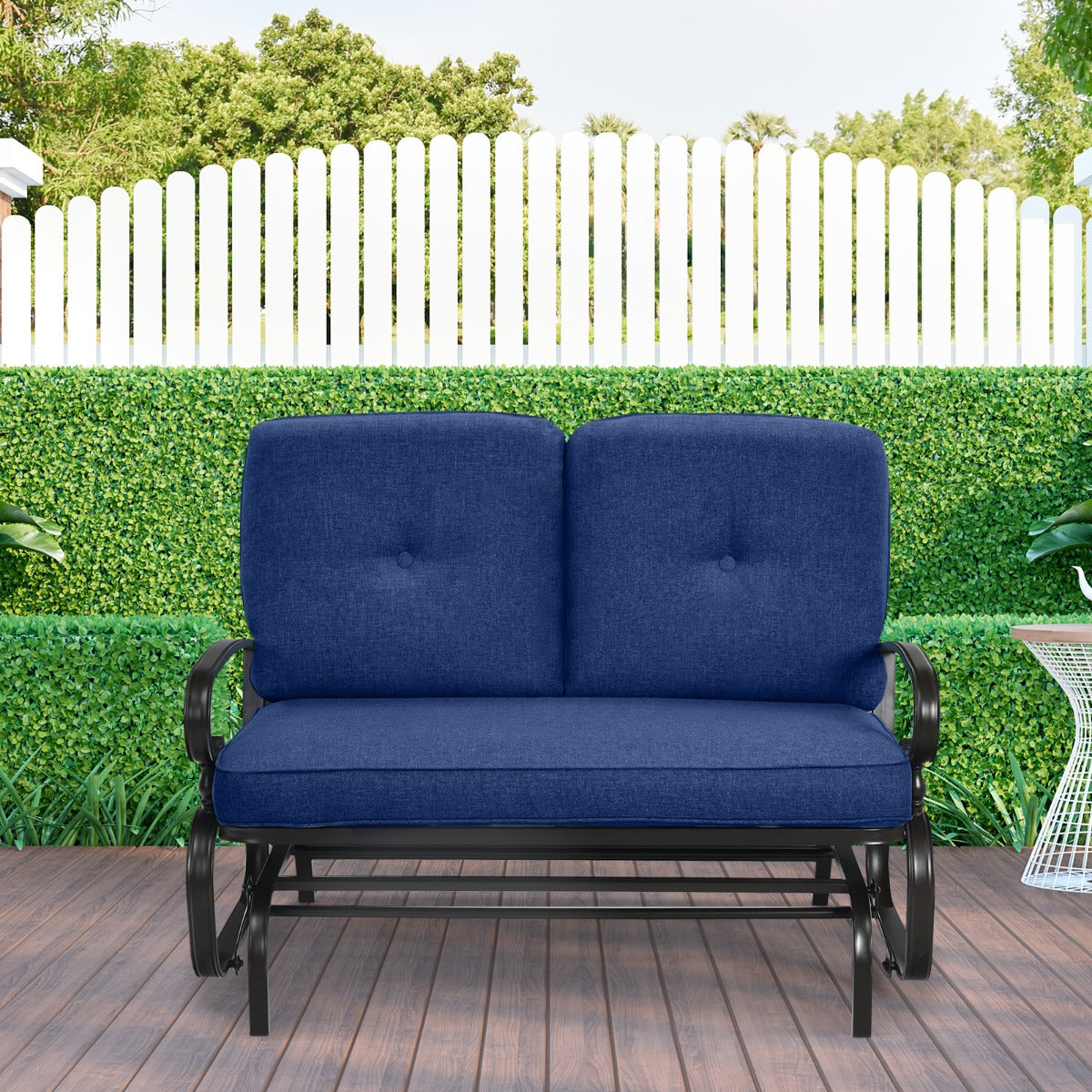 2-Person Patio Glider Chair with Cushions-Blue
