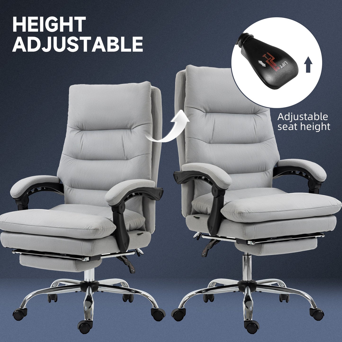 Vinsetto Office Chair with Footrest, Double Padding Ergonomic Desk Chair with 6-Point Vibration Massage and Back Heating, Microfibre Fabric with 135 Reclining Back, Grey