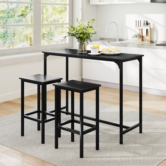 3-Piece Dining Table Set with High Top Rectangular Pub Table and Chairs-Black