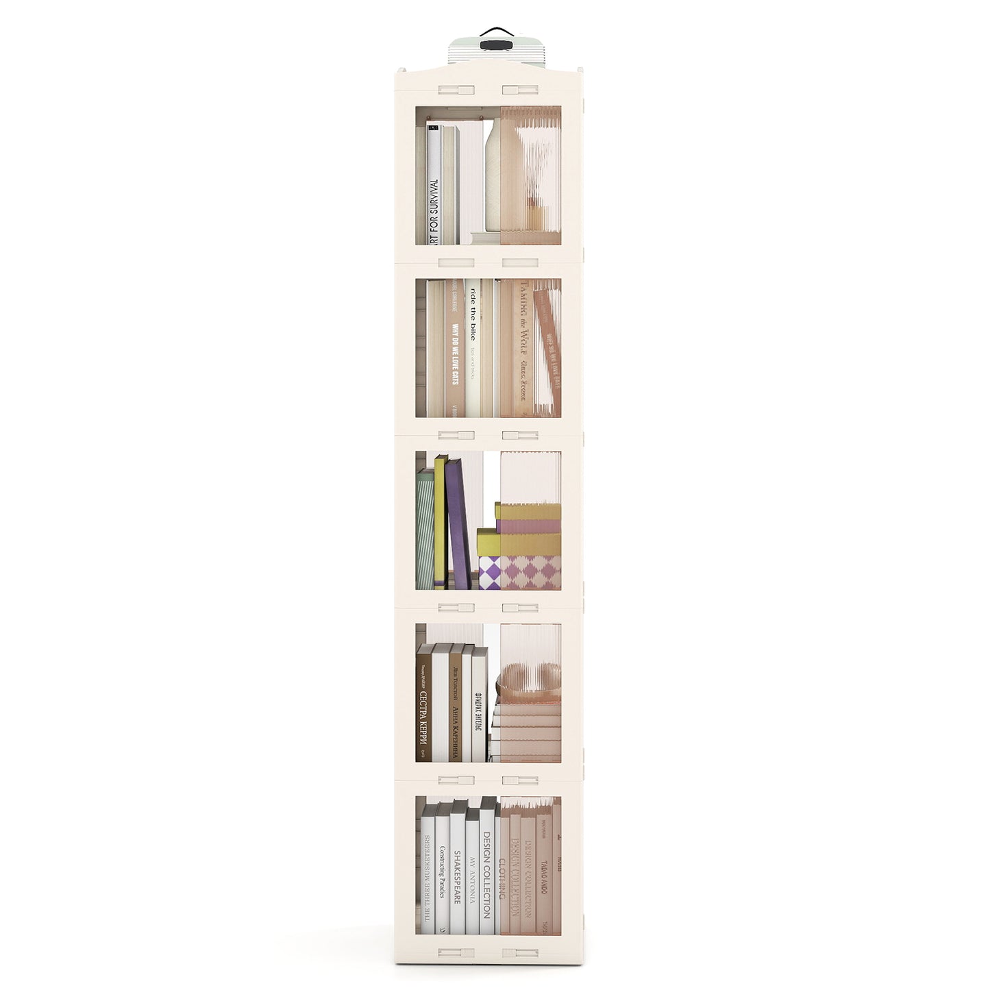 3-Tier Foldable 360° Rotating Bookshelf with Swivel Base-White