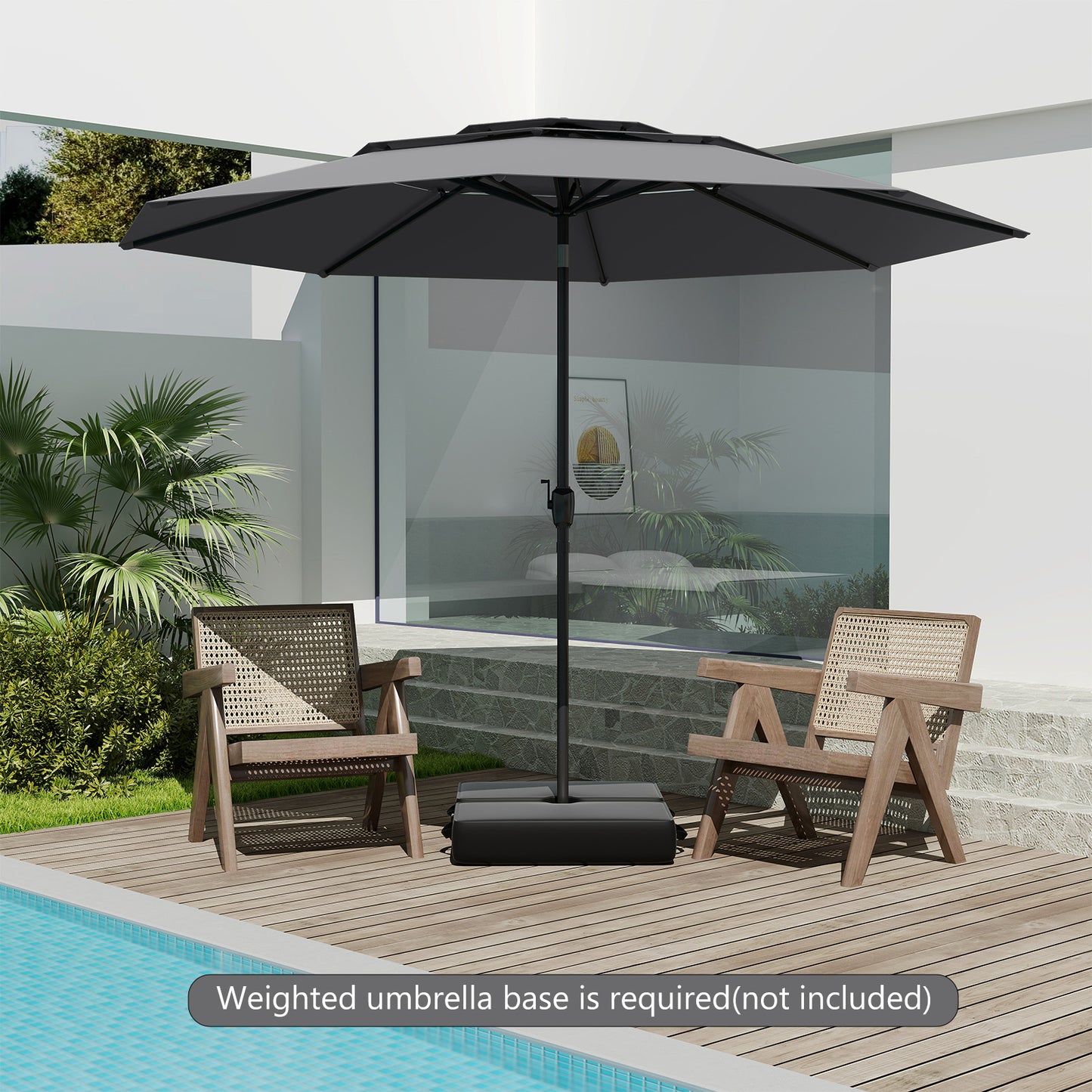 295 cm 3-tier Vented Patio Large Market Table Umbrella with Push Button Tilt-Grey