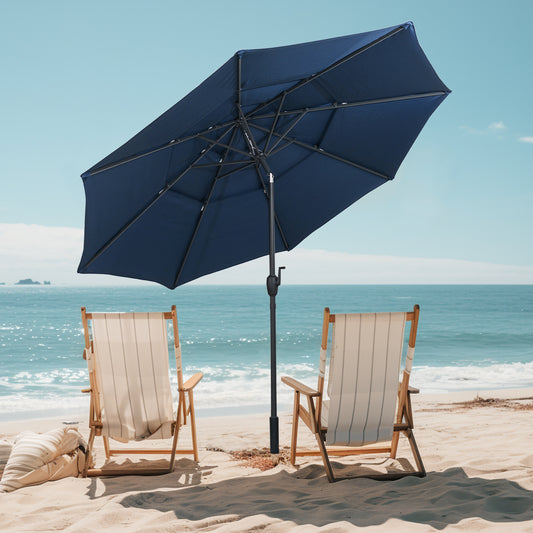 295 cm 3-tier Vented Patio Large Market Table Umbrella with Push Button Tilt-Navy