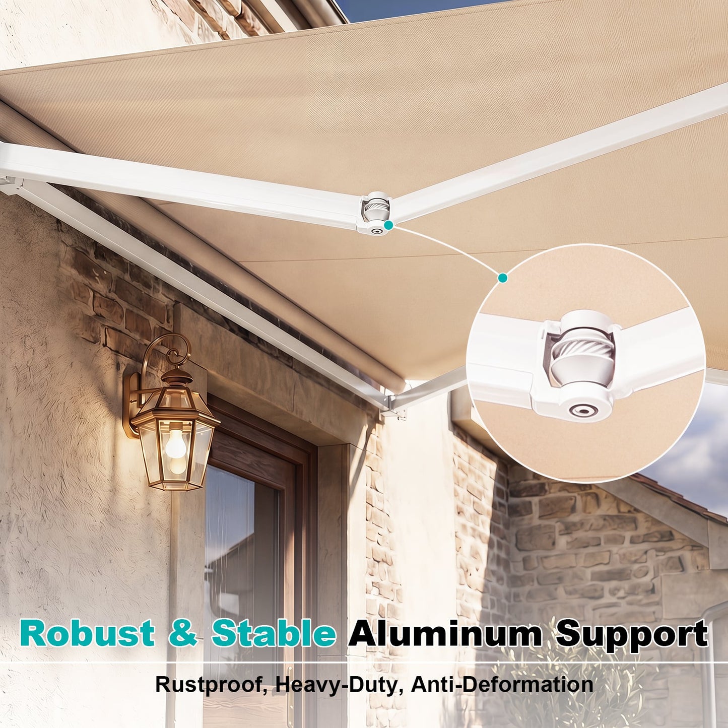 3 x 2.5 M Patio Retractable Awning with Manual Crank Handle and Adjustable Protection Shelter-Beige