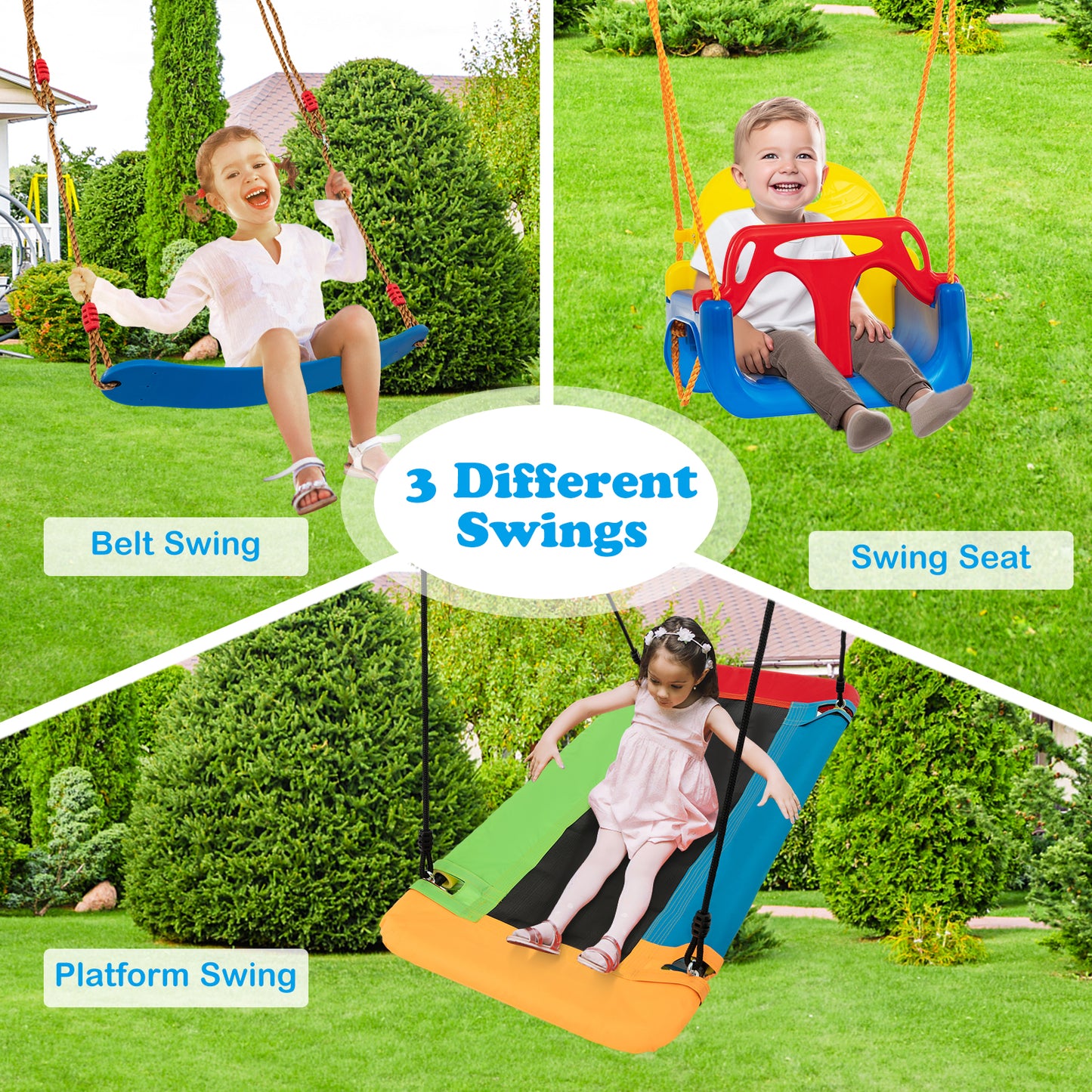 300 kg Indoor Outdoor Swing Set Carbon Steel Swing Frame-Blue & Yellow
