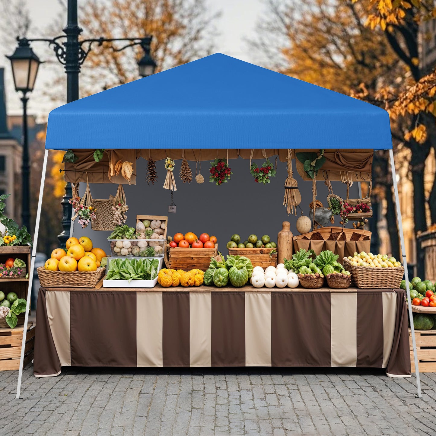 300 x 300 cm Pop up Canopy Tent with 1 Sidewall and Portable Backpack-Blue