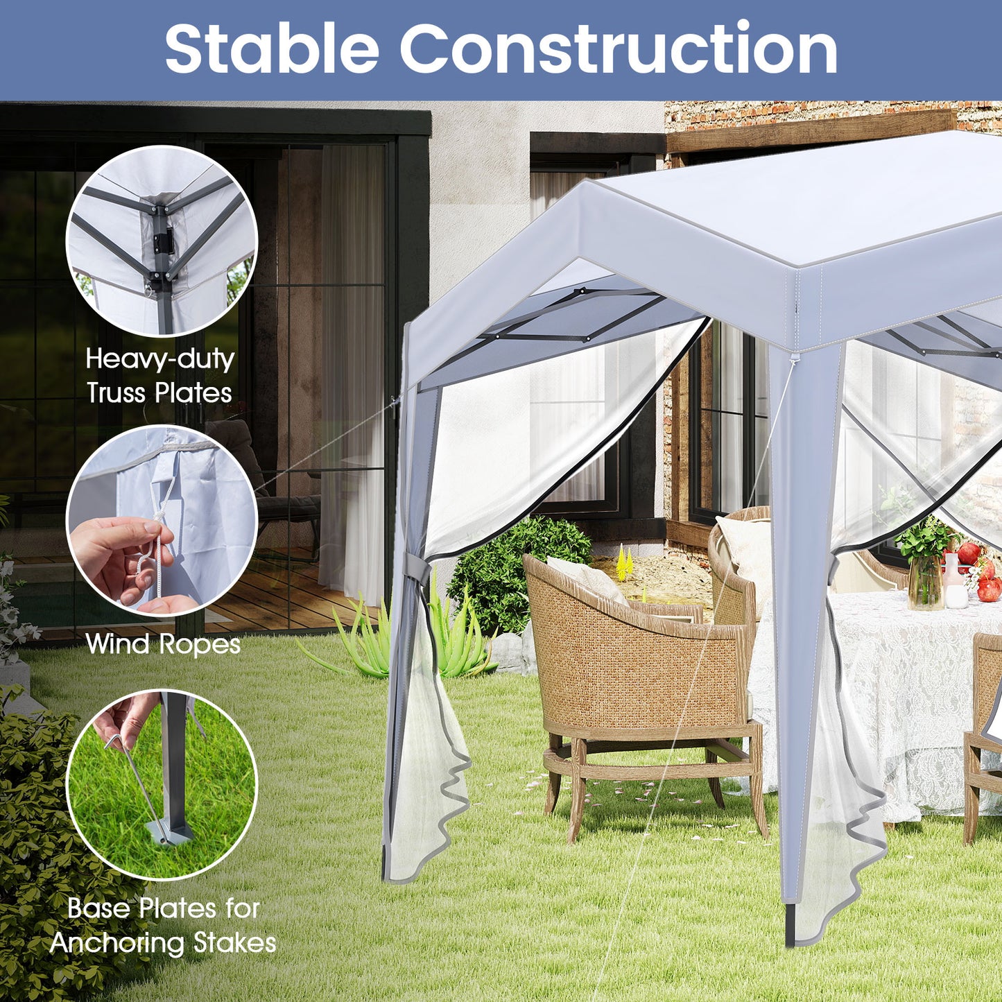 302 x 302 cm Pop up Canopy Tent with Removable Sidewalls-White