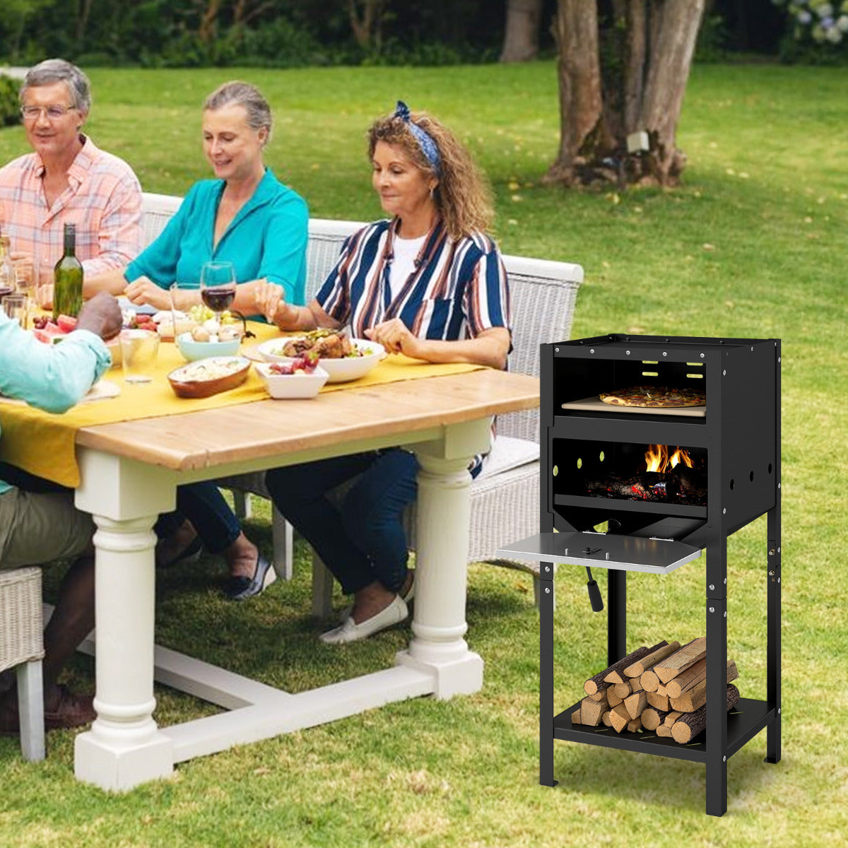 30 cm Outdoor Pizza Oven Pizza Peel and Oxford Cloth Cover-Black
